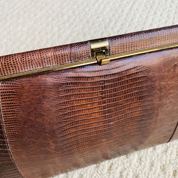 VTG Lizard Snake Alligator Skin Purse Caramel Brown Textured Leather Pocketbook - Picture 14 of 15